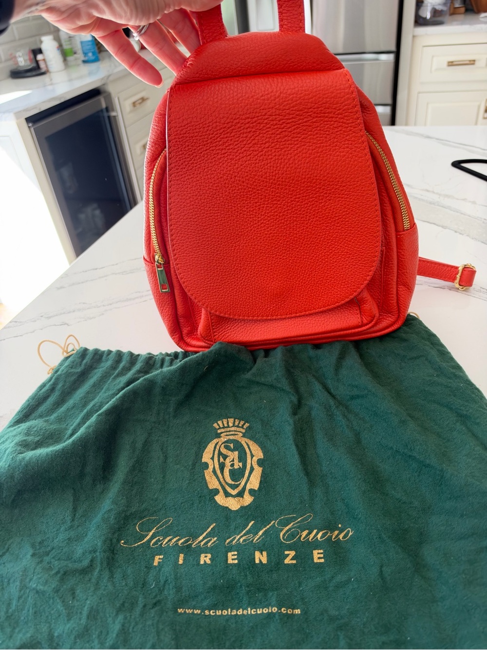 Genuine Italian Orange Leather Mini Backpack straight from Firenze